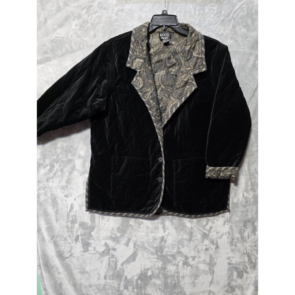 Koos Of Course! Womens 1x Reversible Jacket Coat Black Velvet Paisley Pockets